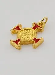 Saint Benedict Golden Cross Pendant - Red - 2 cm