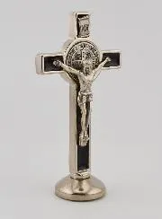 Silvery Saint Benedict Cross on Base - Black
