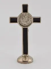 Silvery Saint Benedict Cross on Base - Black