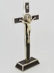 Saint Benedict Cross on Base - 20 cm - Brown Metal