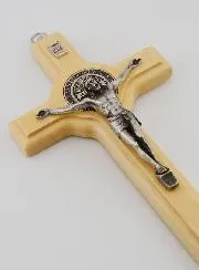 Saint Benedict Light Wood Crucifix - 21 cm