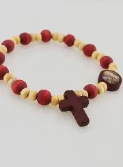 2 Tone Wood Decade Rosary Bracelet - Medal of Lourdes