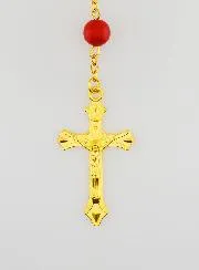 Rosary with Coral Colour Beads and Gold Plated Chain